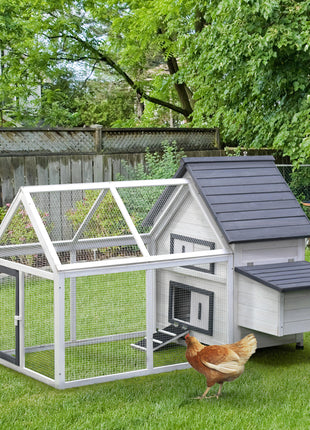 65" Chicken Coop Wooden Chicken House Rabbit Hutch Poultry Cage Hen Pen Backyard with Nesting Box, Ramp, Run