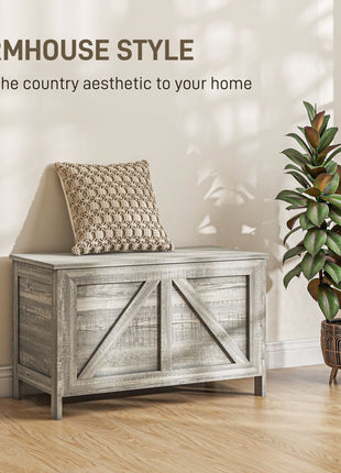 Storage Chest, Farmhouse Lift Top Box Organizer with Safety Hinge, for Bedroom, Entryway, Living Room, Gray Wood Grain