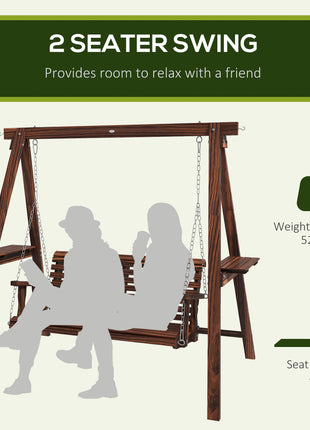 2-Seat Outdoor Swing Chair with Stand and Side Tables for Garden, Poolside, Backyard, Carbonized