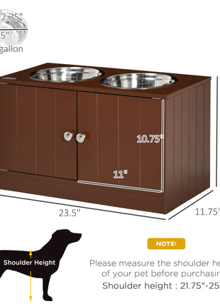 Elevated Dog Bowls with Storage Cabinet, Raised Dog Bowl Stand Pet Food Bowl Dog Feeding Station, Brown