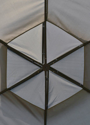 12' x 12' Round Outdoor Gazebo, Patio Dome Gazebo Canopy Shelter with Double Roof, Netting Sidewalls and Curtains, Zippered Doors, Strong Steel Frame, Grey