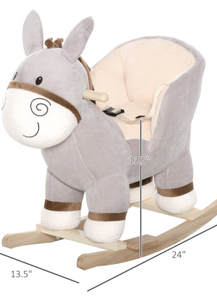 Kids Rocking Chair, Plush Ride On Rocking Horse Donkey with Sound, Wood Base Seat, Safety Belt, Baby Toddler Rocker Toy for 18 - 36 Months, Gray