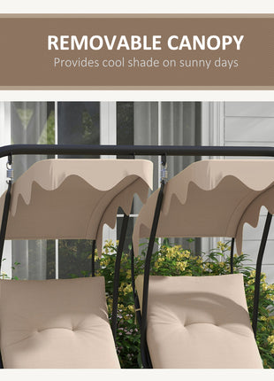 2-Seater Outdoor Porch Swing with Canopy, Patio Swing Chair for Garden, Poolside, Backyard, Beige