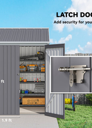 8' x 5.5' Metal Garden Storage Shed, Extra Large Outdoor Tool Storage House w/Lockable Doors, Window, Air Vents, Gray