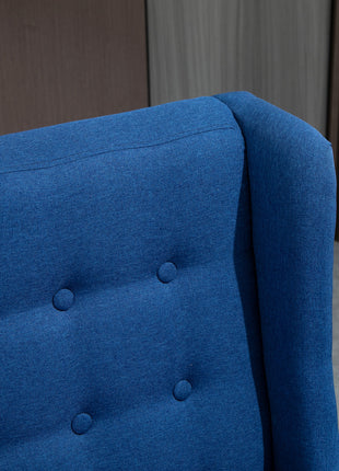 Armless Couch Wingback Double Sofa Linen Fabric Upholstery Button Tufted Loveseat Modern Living Room Settee, Blue