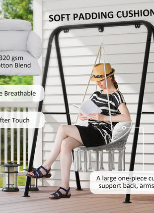 Hammock Swing Chair, Macrame Hanging Chair with Large Cushion, Chain, Steel Frame for Indoor Outdoor Use, Gray