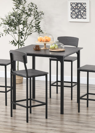 5-Piece Counter Height Bar Table with Space-Saving Design, Square Kitchen Table and Chairs Set with Footrest, Metal Legs, Industrial Dining Table Set for 4, Gray