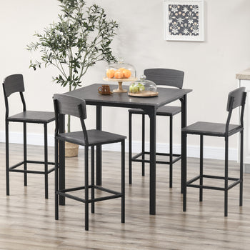 5-Piece Counter Height Bar Table with Space-Saving Design, Square Kitchen Table and Chairs Set with Footrest, Metal Legs, Industrial Dining Table Set for 4, Gray