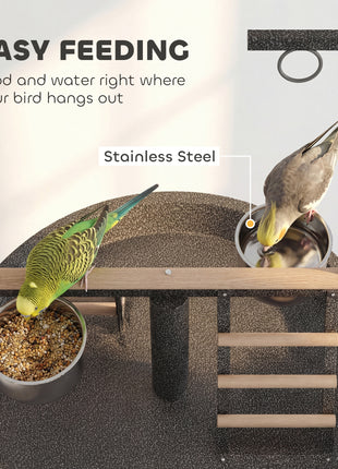 Bird Stand with Wheels Parrot Play Stand with Round Tray Stainless Steel Feed Bowls Indoor Outdoor Dark Gray