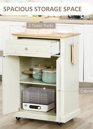 Rolling Kitchen Island Cart, Portable Serving Trolley Table with Drawer, Adjustable Shelf and 2 Towel Racks, Cream White