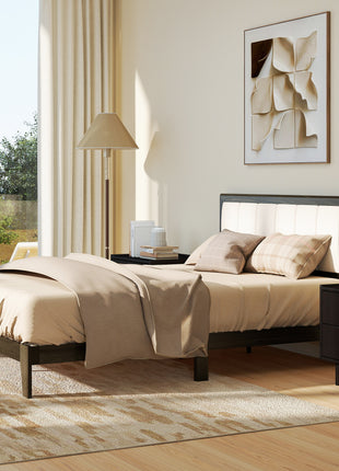 Full Bed Frame with Headboard Full Size Platform Bed Frame with Wooden Slats No Box Spring Needed Charcoal Gray