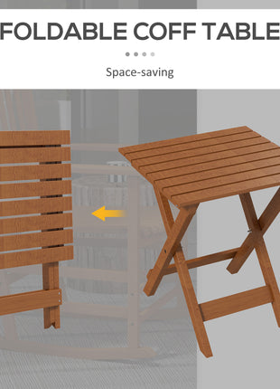 Outdoor Rocking Chair Set of 2 with Side Table, Patio Wooden Rocking Chair with Smooth Armrests, High Back for Garden, Balcony, Porch, Supports Up to 352 lbs, Teak
