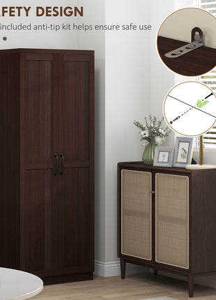 63" 2-Door Kitchen Pantry, Freestanding Cabinet with 2 Adjustable Shelves for Dining Room, Cinnamon Cherry Wood Grain