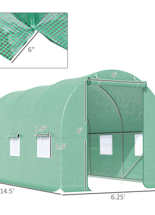 15' x 7' x 7' Walk-in Tunnel Hoop Greenhouse, Green House for Outside with PE Cover, Steel Frame, Roll-Up Zipper Door & Windows for Flowers, Vegetables, Tropical Plants, Green