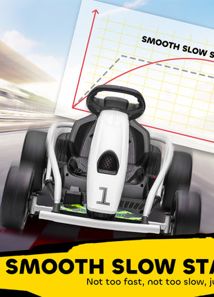 24V Electric Go Kart for Kids, Drift Ride-On Racing Go Kart with 2 Speeds, for Boys Girls Aged 8-12 Years Old, White