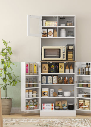 66.5" Tall Kitchen Pantry Cabinet, Kitchen Hutch, Microwave Cabinet with Adjustable Shelves for Dining Room, White