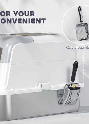 Extra Large Stainless Steel Litter Box, Enclosed Cat Litter Box with Scoop, Deodorizer Bag, Sand Drop Pedal