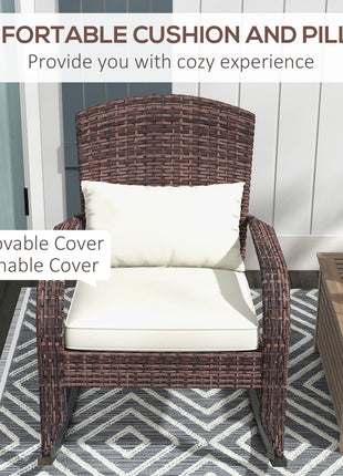 Adirondack Chair, Outdoor Wicker Rocking Chair with High Back, Seat Cushion, and Pillow for Porch, Balcony, Cream White
