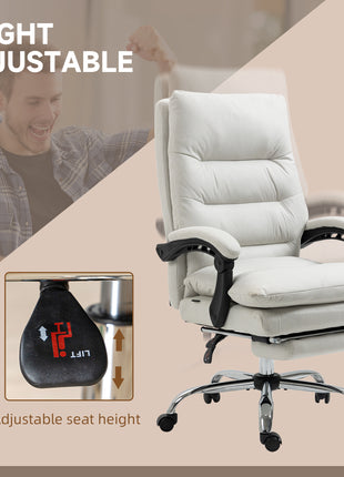 Microfibre Executive Massage Office Chair, Computer Desk Chair, Reclining Chair with Footrest, Double-tier Padding, Swivel Wheels, Cream White
