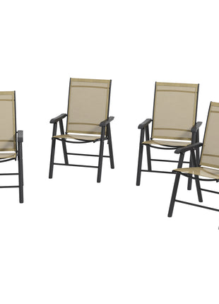 Set of 4 Outdoor Folding Chairs, Stackable Patio Dining Chairs with Armrests, Metal Frame, Light Mixed Brown