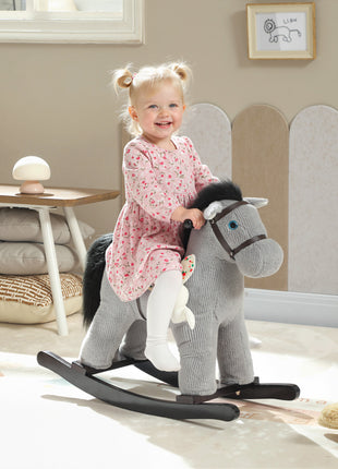 Kids Rocking Horse, Plush Toddler Ride on Toy with Realistic Neigh and Toy for 2–5 Years Old, Gray