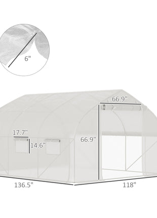 11.5' x 10' x 6.5' Walk-in Tunnel Greenhouse, Green House with Zippered Mesh Door, 7 Mesh Windows & Roll-up Sidewalls, Upgraded Gardening Plant Hot House with Galvanized Steel Hoops, White