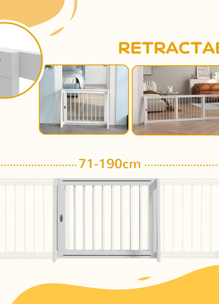 28"-75" Freestanding Wooden Pet Gate with Support Feet & Non-Slip Mats for Indoor, Stairway, Doorway, White