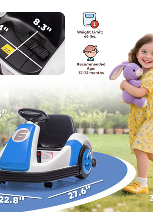 6V Kids Bumper Car with Big Wheels, Electric Car for Kids with 360-Degree Spin, Slow Start, for 37-72 M, Blue