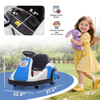 6V Kids Bumper Car with Big Wheels, Electric Car for Kids with 360-Degree Spin, Slow Start, for 37-72 M, Blue