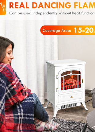 Fireplace Stove, Electric Fireplace Heater with Realistic LED Flames and Logs, 725W/1450W, White