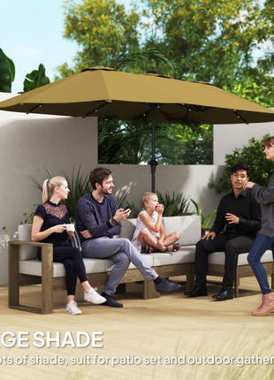 13ft Double-Sided Market Umbrella, Large Patio Umbrella with Solar Lights, Crank Handle for Garden, Pool, Yard, Khaki