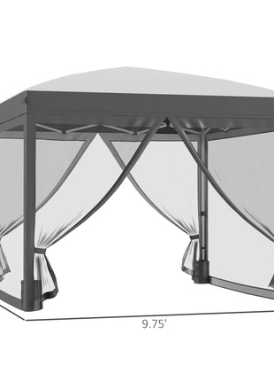 10' x 10' Pop Up Canopy Tent with Netting, Instant Sun Shelter, Tents for Parties, Height Adjustable, with Wheeled Carry Bag and 4 Sand Bags for Outdoor, Garden, Patio, Gray