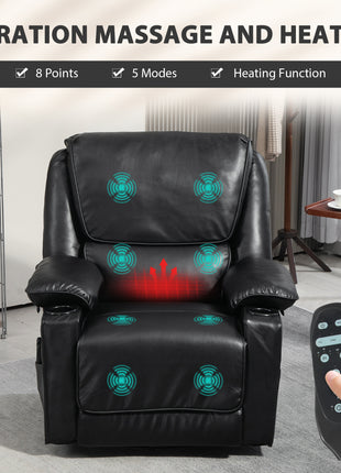Recliner Massage Armchair with Heat Oversized Swivel Rocker with Footrest Remote and Side Pockets Black