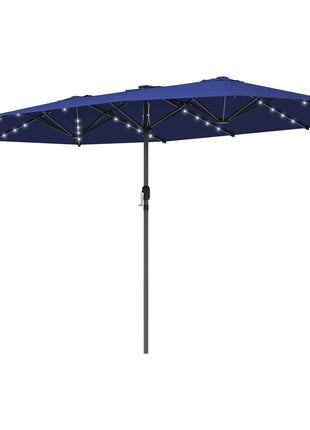 Garden Parasol, Double-Sided Sun Umbrella with LED Solar Lights, Patio Parasol for Outdoor, Navy Blue