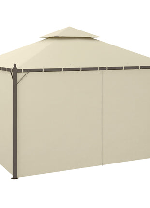 10' x 12' Outdoor Patio Gazebo with Curtains, Two-Tier Roof, Beige