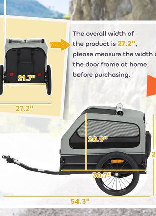 Dog Bike Trailer for Small & Medium Dogs, Universal Bicycle Coupler, Flip-Down Ramp Tailgate, Gray