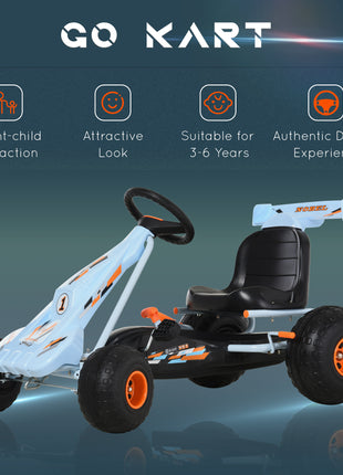 Pedal Go Kart Children Ride on Car Cute Style with Adjustable Seat, Plastic Wheels, Handbrake and Shift Lever, Light Blue