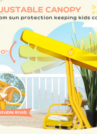 Kids Patio Swing Chair with Adjustable Canopy, Safety Belt for Patio, Garden, Poolside, Balcony, Yellow