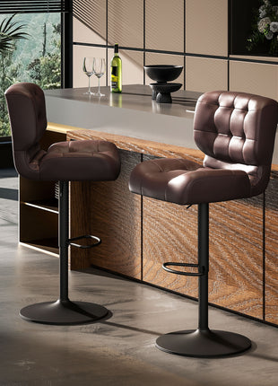 Bar Height Bar Stools Set of 2 with Adjustable Seat, Adjustable Swivel Barstools with Thick Padded Cushion and Metal Footrest for Home Bar, Brown