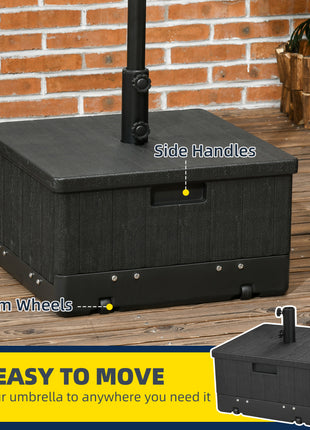 3-in-1 Outdoor Umbrella Base, Coffee End Table, Flower Box Planter, 175lbs Capacity Patio Umbrella Stand Table with Wheels and Handles, Black