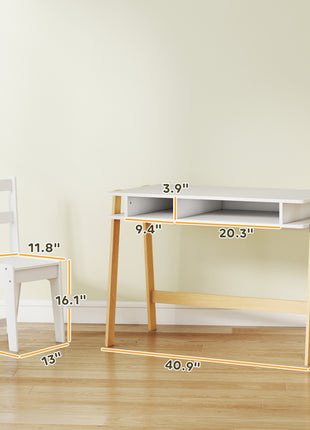 Kids Desk and Chair Set with Storage for Bedroom, School, Gift for Children Ages 3-12, White