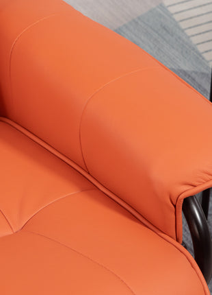 Faux Leather Recliner Chair, Swivel Recliner with Footrest, Armrest and Wood Base for Living Room, Orange