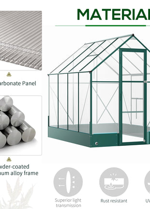 8' x 6' Greenhouse for Outdoors, Polycarbonate Greenhouse with Roof Vent and Rain Gutter, Aluminum Walk-in for Outside for Patio Backyard Garden, Green