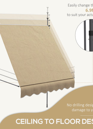 6.5' x 4' Manual Retractable Awning, Non-Screw Patio Awning, UV Resistant for Window or Door, Beige