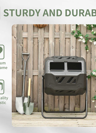 Tumbling Compost Bin Outdoor 360° Dual Chamber Rotating Composter 43 Gallon, Green