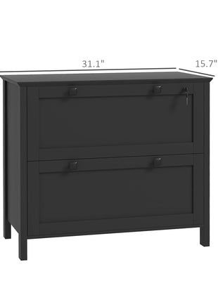Lateral File Cabinet, 2 Drawer Filing Cabinet with Adjustable Hanging Bar for Letter, A4 and Legal Size, Black