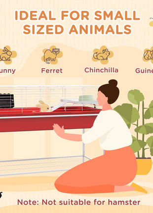 Two-Story Small Animal Cage Removable from Stand, Pet Habitat with Shelf & Wheels, 39" x 20.5" x 36.5", Red