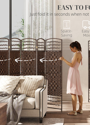 8 Panel Folding Room Divider Portable Privacy Screen Wave Fiber Room Partition for Home Office Brown