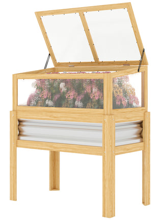 Raised Garden Bed with Mini Greenhouse, Elevated Planter Box with Legs and Bed Liner for Flowers, Vegetables