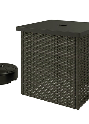 Wicker Side Table with 1.5" Umbrella Hole, Square Outdoor End Table with UV-Resistant Frame, Storage Space, Mixed-Brown